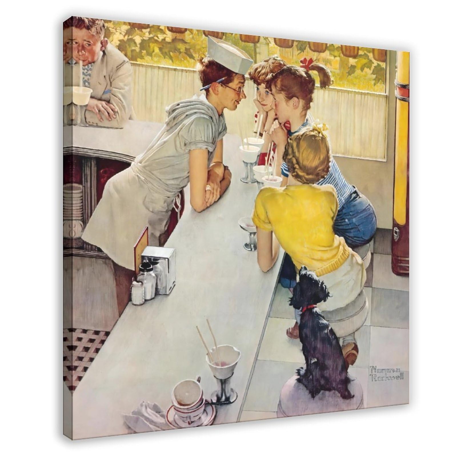 WCYB Soda Jerk by Norman Rockwell Prints Posters Canvas Deco Paintings Wall Art For Office Frame 20" L X 20" W