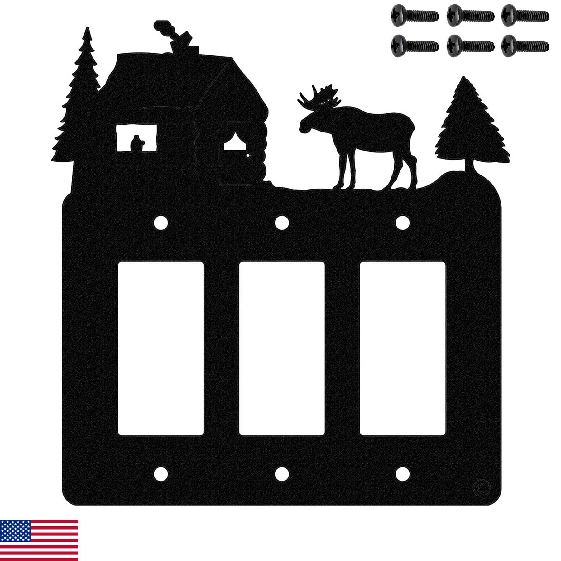 Interrupteur 3 bascules avec prise GFCI Moose & Cabin pour sécuriser un mur