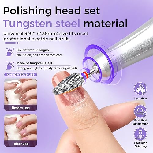 Miniatura 3 de Fantexy Juego de brocas para uñas acrílicas, 332 pulgadas, brocas profesionales de tungsteno para uñas, herramientas de arte de uñas, manicura y