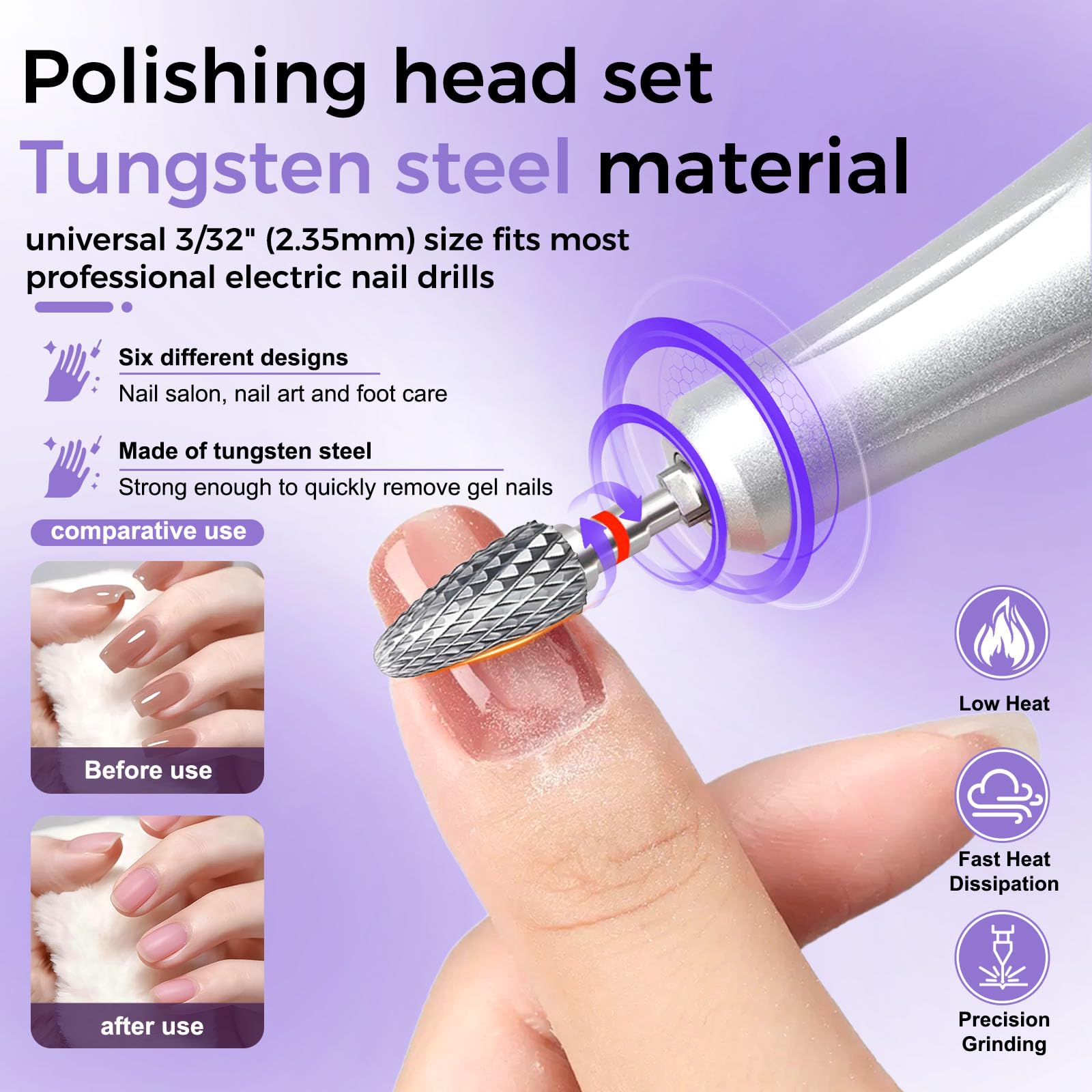 Fantexy uñas taladro conjunto para uñas de acrílico, 3/32 pulgadas profesional tungsteno uñas archivo bits uñas arte herramientas, manicura pedicura shapen quitar herramientas(5 piezas)
