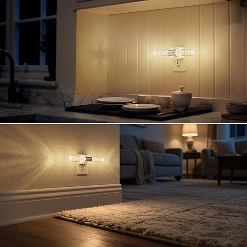 Miniatura 6 de DORESshop Luz nocturna LED, luces nocturnas giratorias para enchufar a la pared, sensor de luz nocturna automático regulable, luz suave de 3000 K,