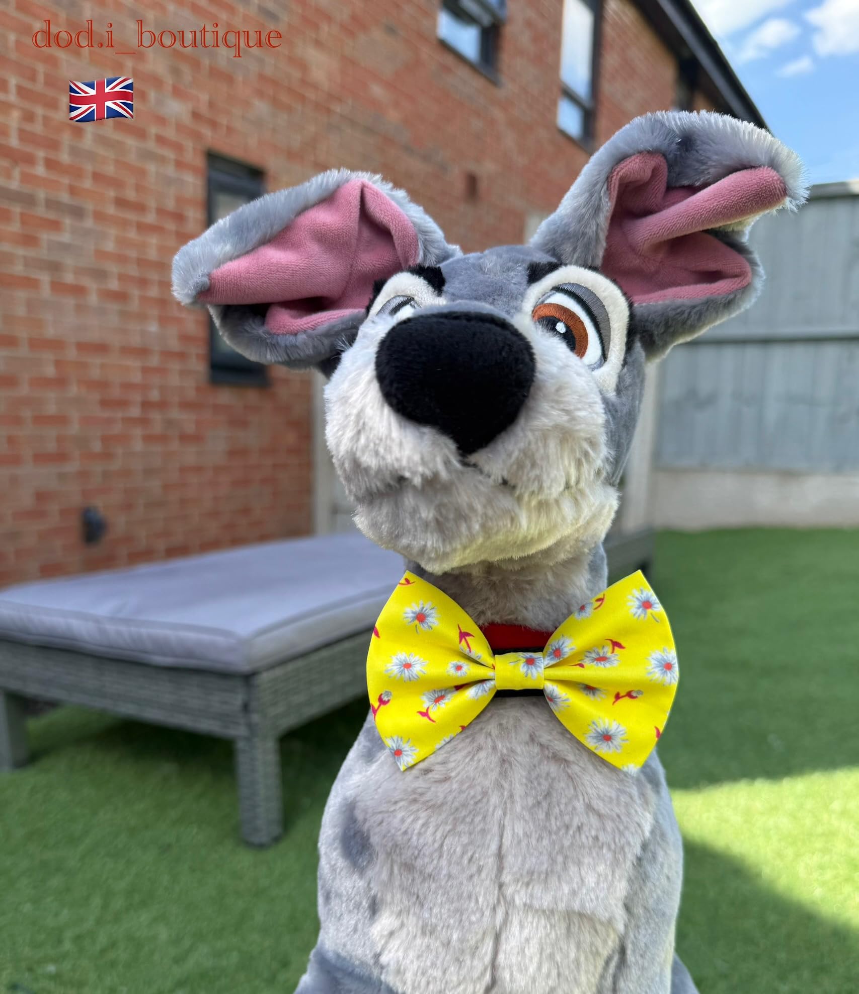 New Dogs Bow Tie Bowtie Summer Flowers red pink blue flower Elastic Band attach COLLAR ACCESSORY Handmade UK (Yellow flowers Medium) - Image 2