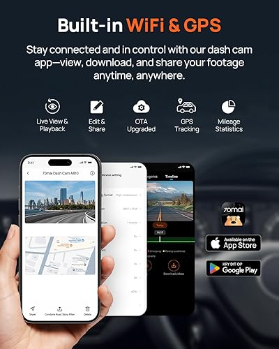 Miniatura 4 de 70mai Cámara de tablero A810 4K frontal y trasera, cámara de tablero doble para automóviles con visión nocturna Starvis 2 HDR, soporte 4G LTE, ADAS,