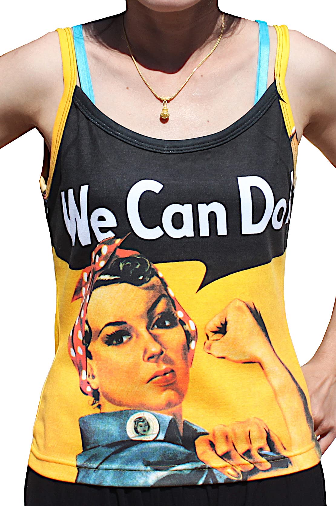 RaanPahMuang Brand Popart Rosie The Riveter Spaghetti Top, Medium
