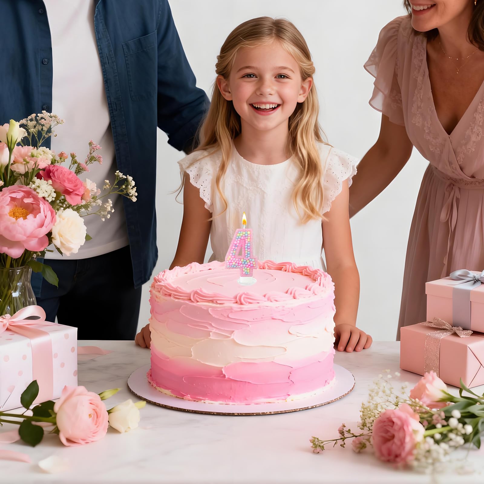 Zlongron Velas con números de cumpleaños, hechas a mano, macarrón, 3D, número 4, adecuadas para cumpleaños de niñas y niños, bodas, aniversarios, decoraciones de tartas de fiesta temática