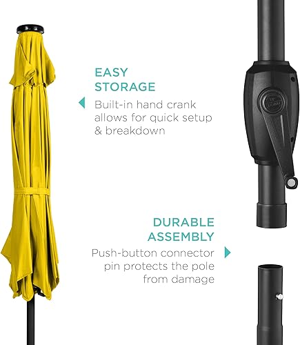 Vista 27 de Best Choice Products - Sombrilla solar de 7.5 pies para exteriores, patio, mesa, mercado, terraza, piscina con inclinación, manivela, luces LED