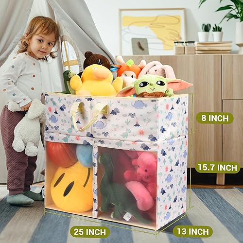 Miniatura 3 de Moteph Caja organizadora plegable de almacenamiento de juguetes con tapa con temática de dinosaurio, caja de juguetes de almacenamiento de animales