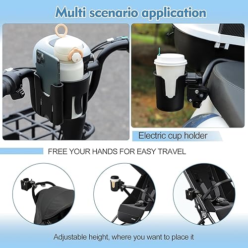 Miniatura 2 de Generic Portavasos para cochecito scooter, soporte ajustable para bebidas con soporte para teléfono, para silla de ruedas, andador, bicicleta,