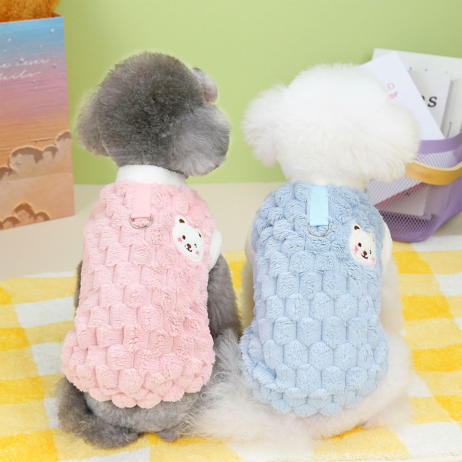 FOSDICK 2 Pieces Small Dog Jumper, Winter Fleece Sweater, Warm & Comfortable Cat Jumper for Small Pet Winter Warmth (Pink, Blue) - Image 3
