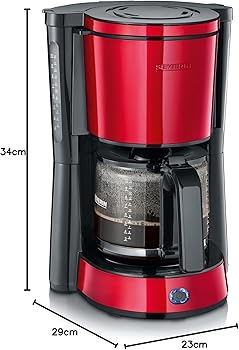 Cafetera de goteo para 10 tazas, Cafetera de filtro / Cafetera americana con jarra de cristal, Con placa calefactora y desconexión automática, Negro / Rojo, KA 48171