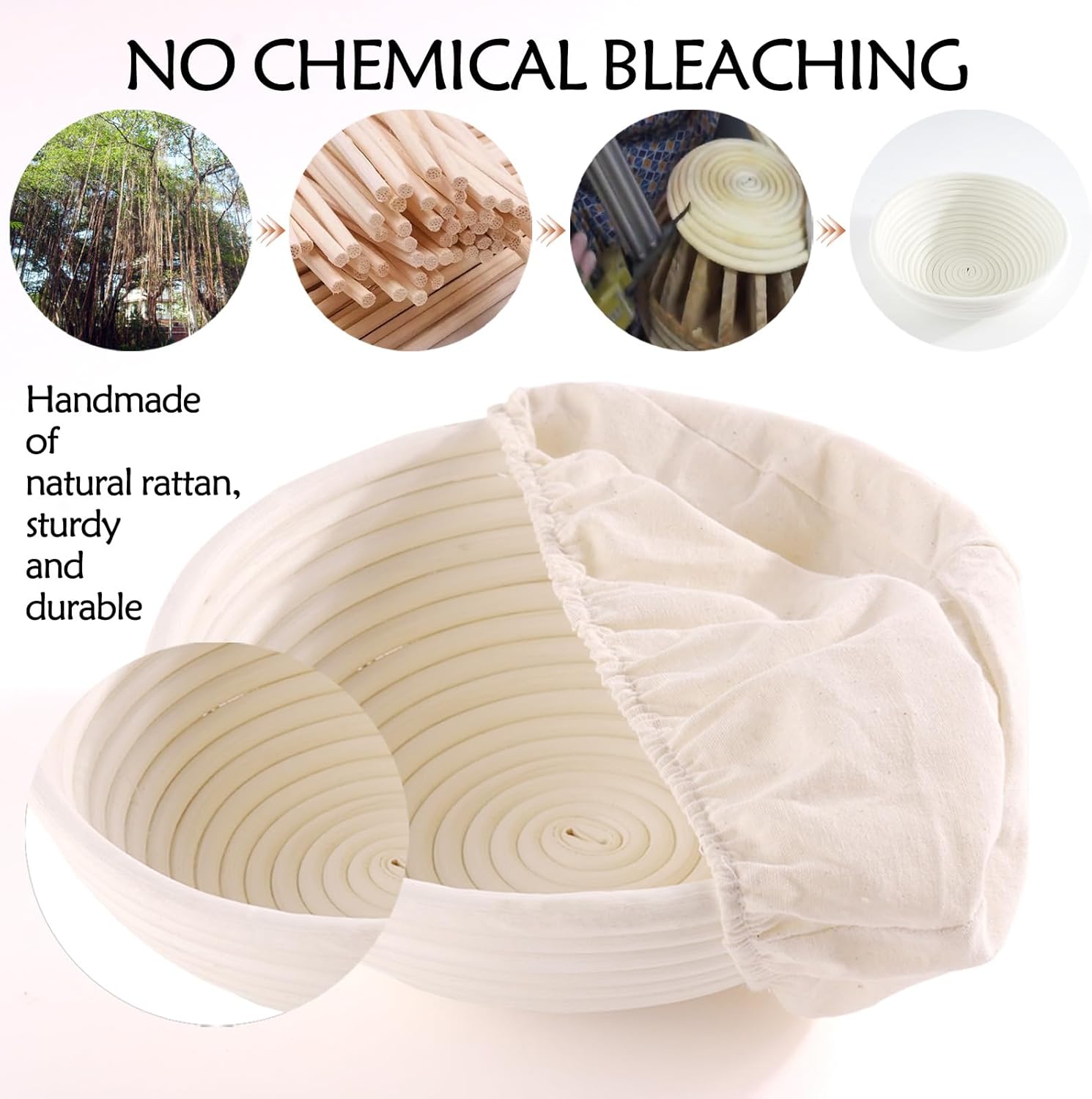 Banneton Bread Proofing Basket: 2 PCS Sourdough Proofing Basket with Liner - Round Banneton Basket for Baking - Image 2