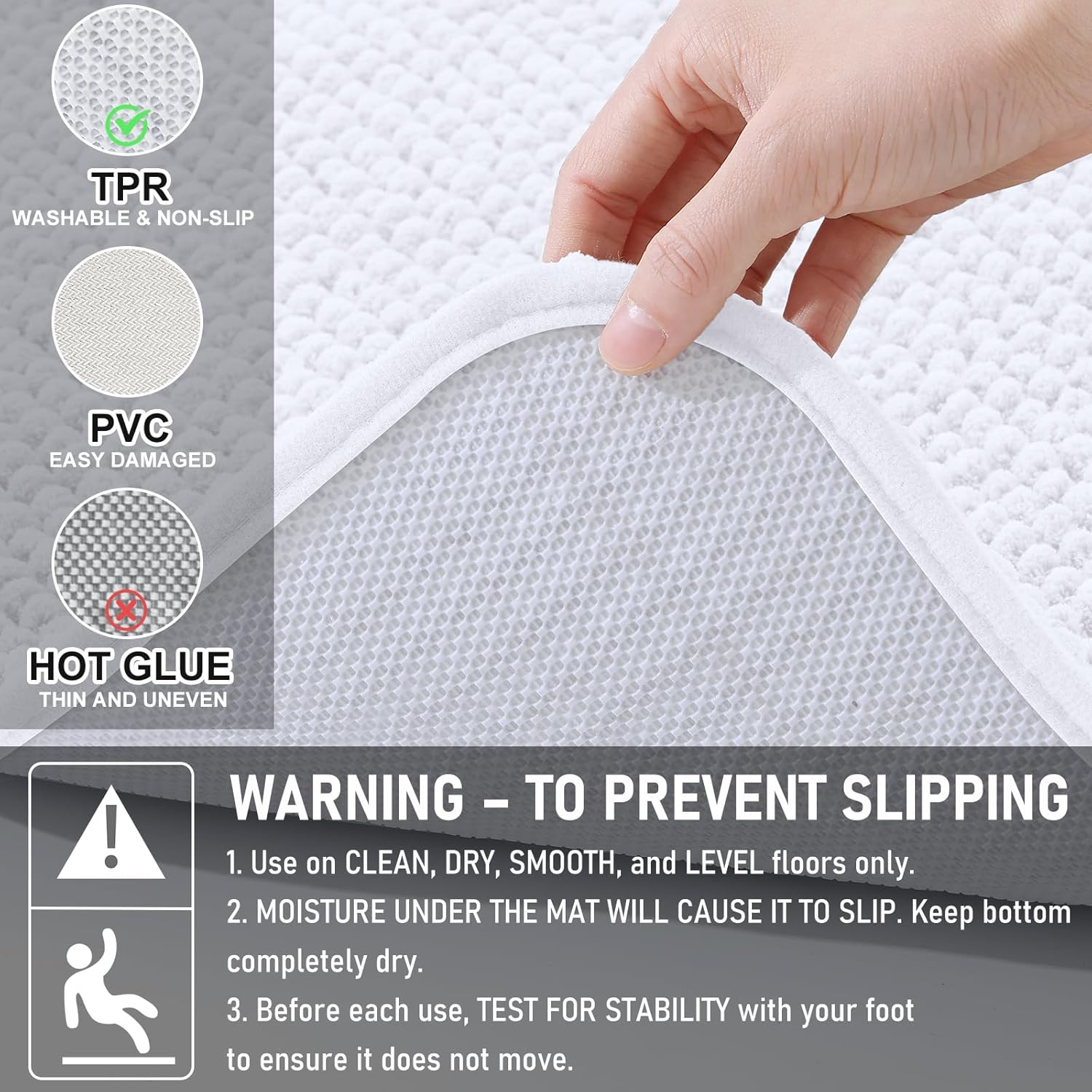 Arotive Bathroom Rugs 36" x 24", Ultra Soft Absorbent Chenille Bath Rugs, Non-Slip Rubber Backing, Machine Washable Bath Mats for Bathroom Floor, Tub and Shower, Home Decor Accessories, White