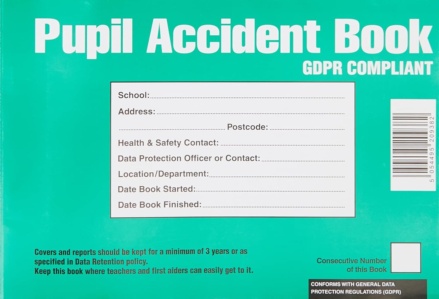 GDPR Compliant Pupil Accident Report Book A5 Amazon.co.uk Business