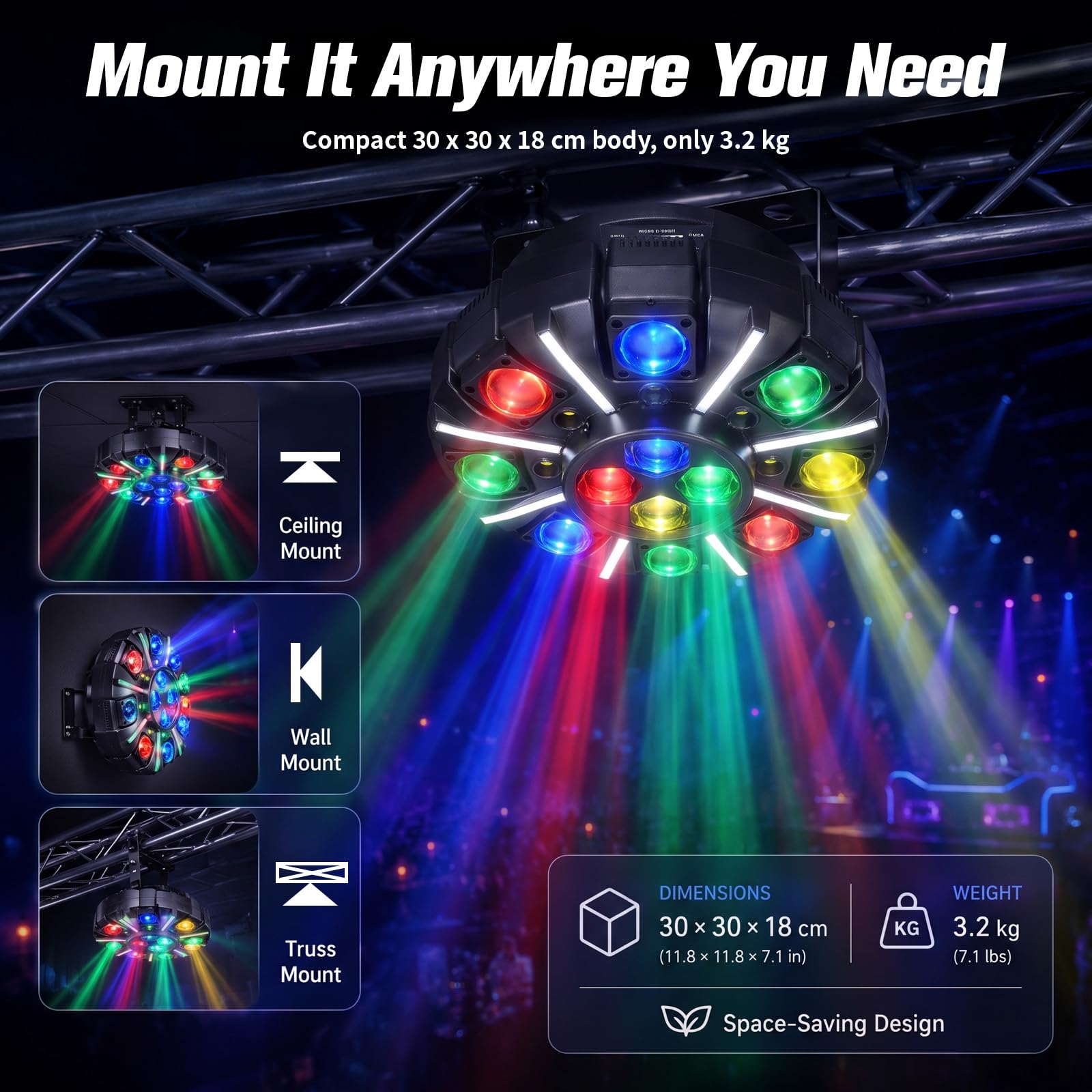 Moving Head LED Discolicht Partylicht, RGBW Bühnenlicht mit Fernbedienung | DMX512 (26 Kanäle), Sound Control DJ Licht, Disco Licht für KTV Disco Hochzeit Club Geburtstag Bühne DJ