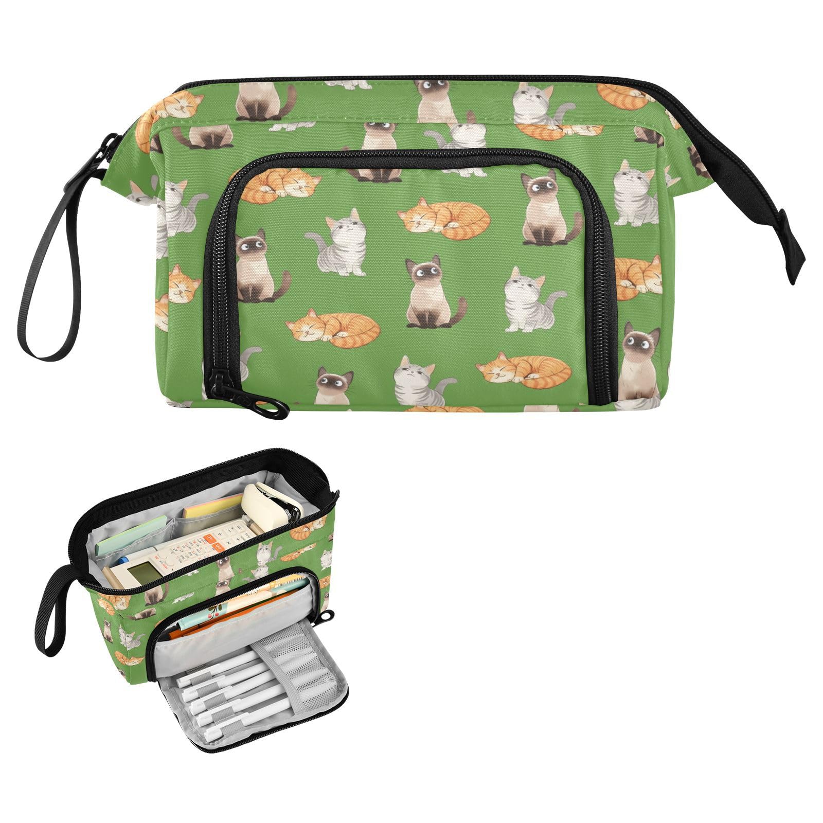 Cat Print Big Capacity Pencil Pen Case Large Pencil Pouch