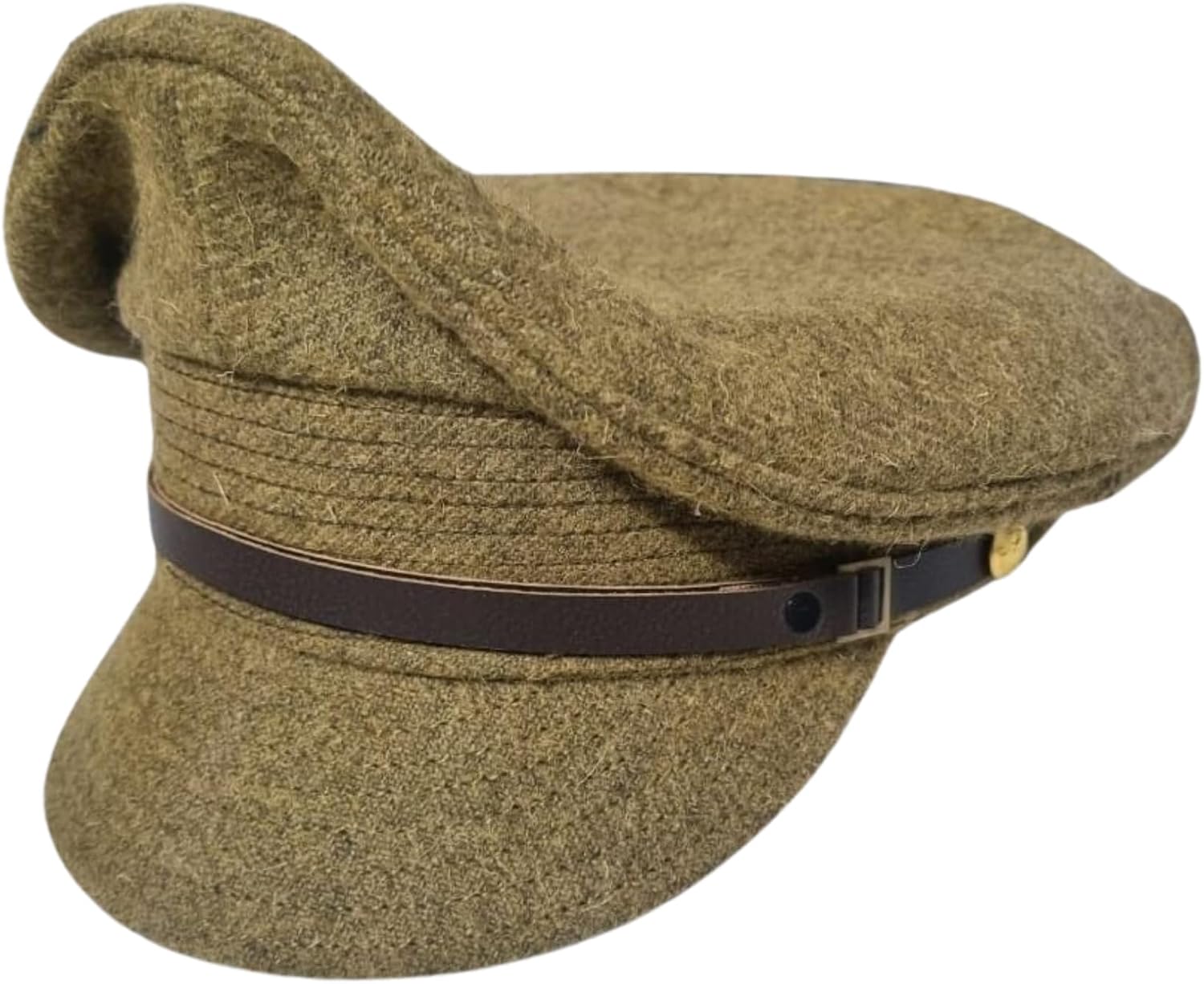 Vintage Style Military Wool Officer Cap, Brown Leather Band, WWI British Army Design