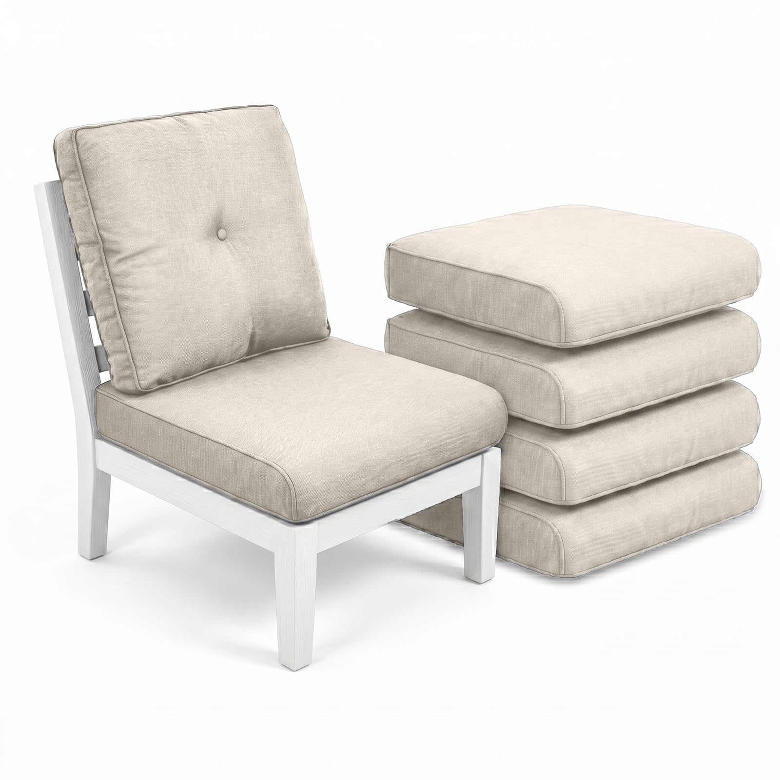 Luxury 4" Thick Outdoor Cushion Set of 5 - 22x24 Patio Furniture Cushions with 28D High-Density Foam, Water-Resistant &amp; Fade-Resistant Fabric, Removable Covers for Patio Furniture Sofa Couch -Beige