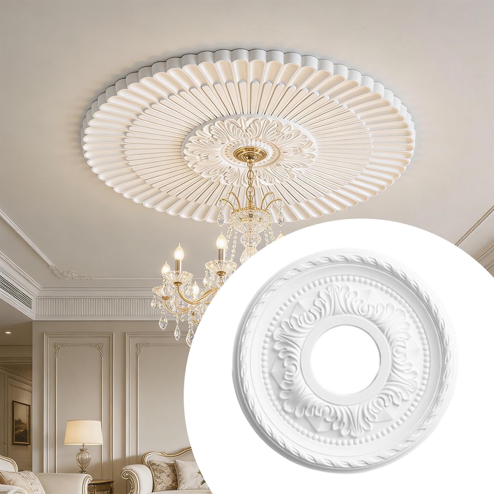 Rosone Da Soffitto in Poliuretano per Lampade, Placca Decorativa per Biblioteche, Camere Da Letto, Ristoranti, Hotel, Diametro 31 cm