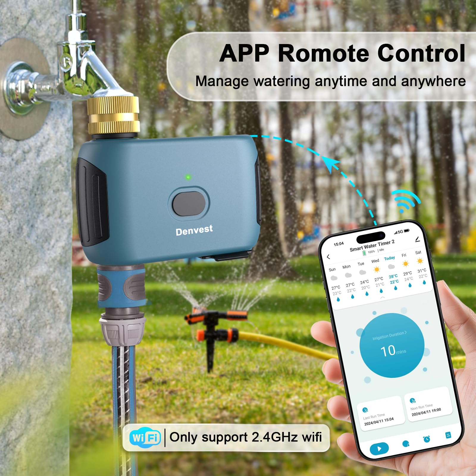 Timer wody WiFi z mosiężnym wlotem, 1-strefowy inteligentny timer zraszacza do kranu węża ogrodowego, timery węży z koncentratorem WiFi, do 20 planów nawadniania, aplikacja i sterowanie głosowe