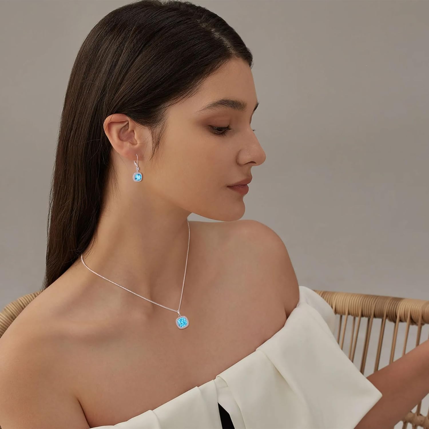 Birthstone Necklace for Women 925 Sterling Silver Princess Cut Halo Necklace Pendant Jewelry Gifts for Her - Image 3