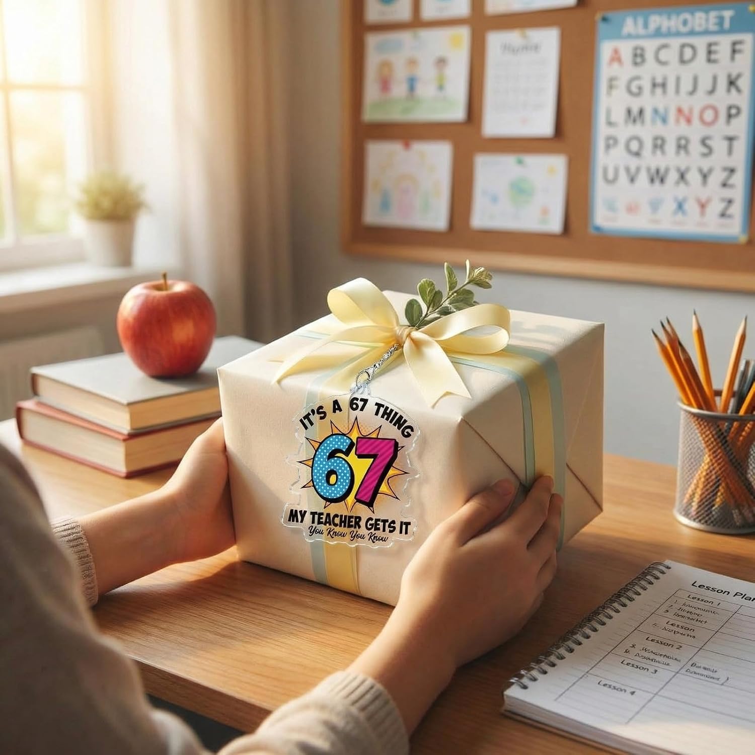 SICOHOME Funny Teacher Appreciation Gift - Trendy 67 Meme Thank You Teacher Gift for Women Men End of Year from Students Gen Z 8th Grade Senior High School Graduation Ornament Decor image 3