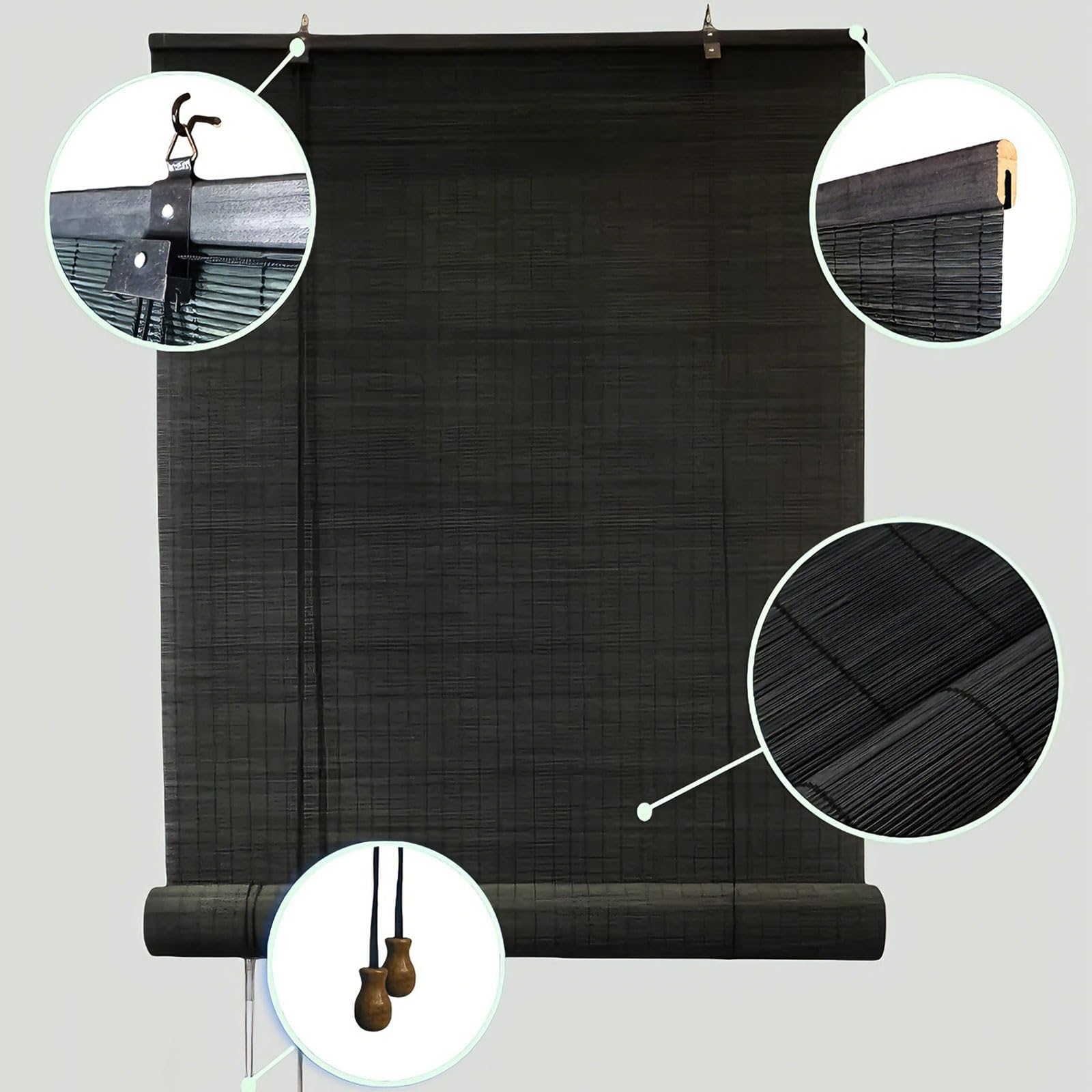 Store Bambou Extérieur 105 x 120 cm Respirant Écran Solaire, Personnalisable Naturel Store Bambou pour Intérieur Extérieur, C