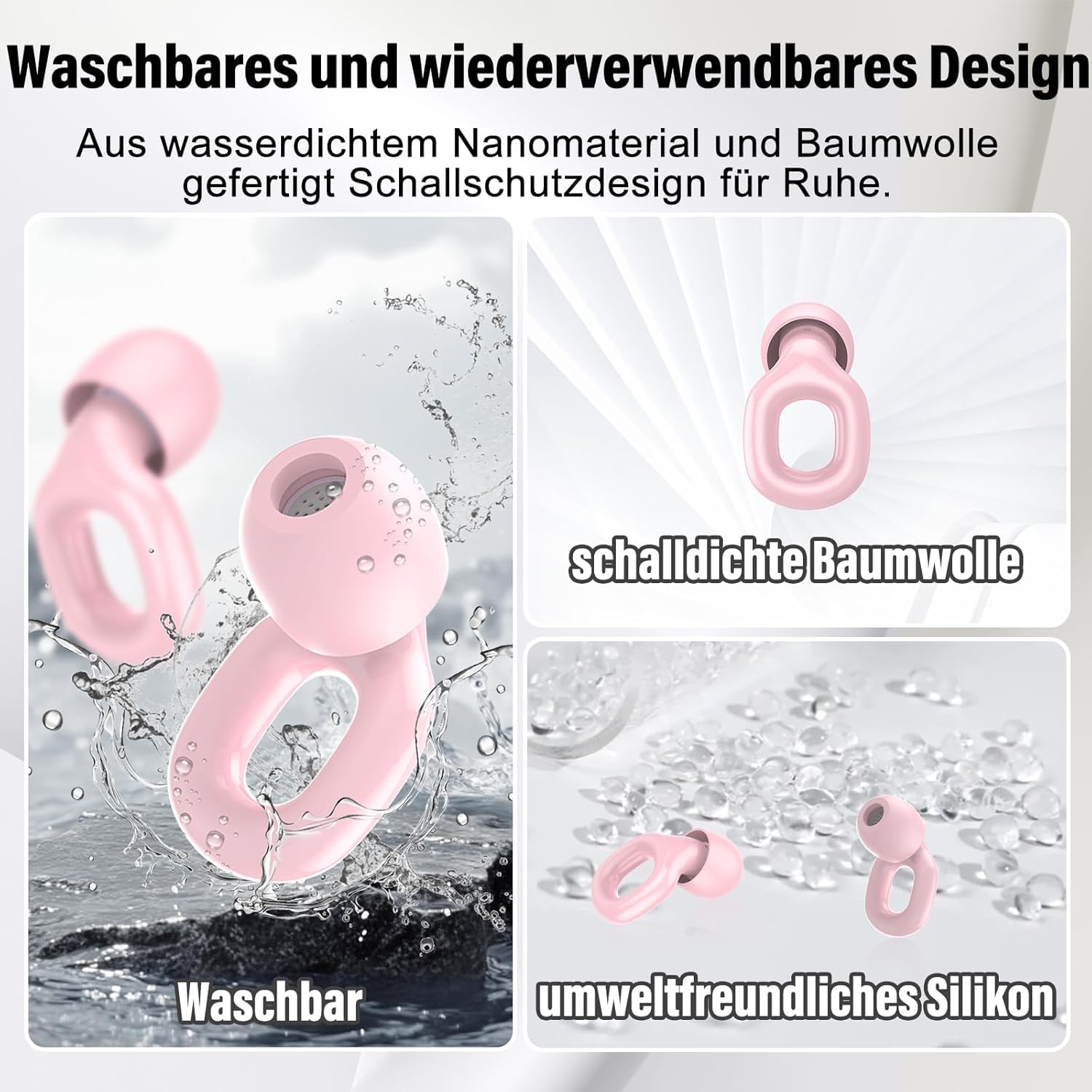 Tapones para los oídos para dormir, reutilizables, de silicona, con tapas simples, dobles, reducción de ruido de 35 dB, 7 pares de tapones para los oídos, color rosa