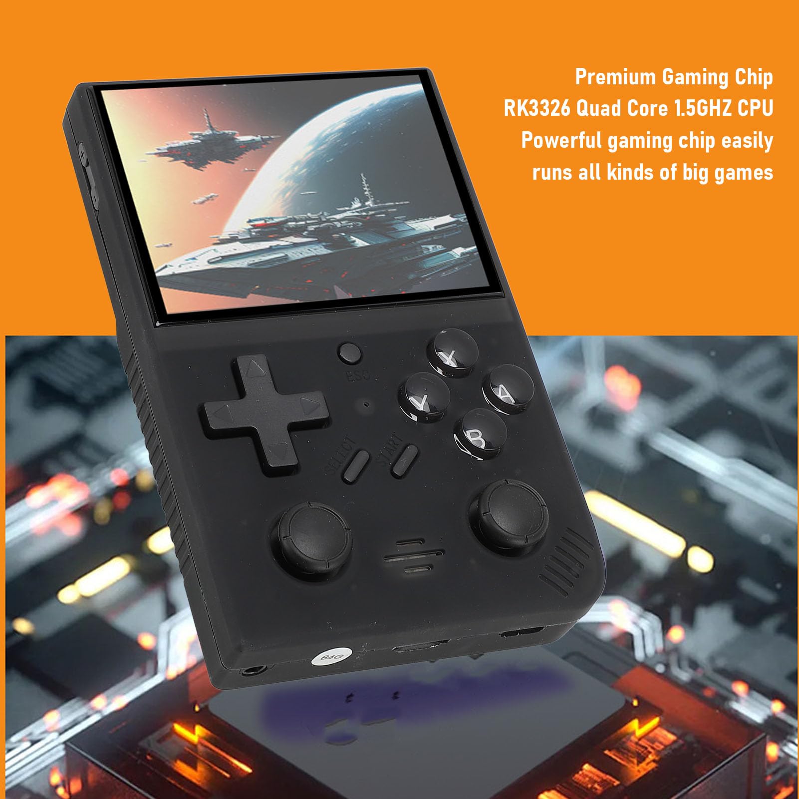 POENVFPO Handheld -rreta -Gra Gaminge IPS Ekran Przenośny Przenośny Wideo Open Source do Podróży, Odtwarzacz Ręczny z Podwójnym Joysticks RK3326 Quad Core (BLACK)