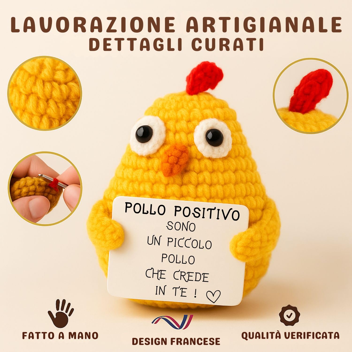 Pollo Positivo© | Regalo di Pasqua | Idea Divertente & Simpatica | Compleanno Bambino Bambina | Festa Amico| Sorpresa Collega| Amigurumi Motivazionale| Giocattolo Comico| Decorazione Tavola Pasqua