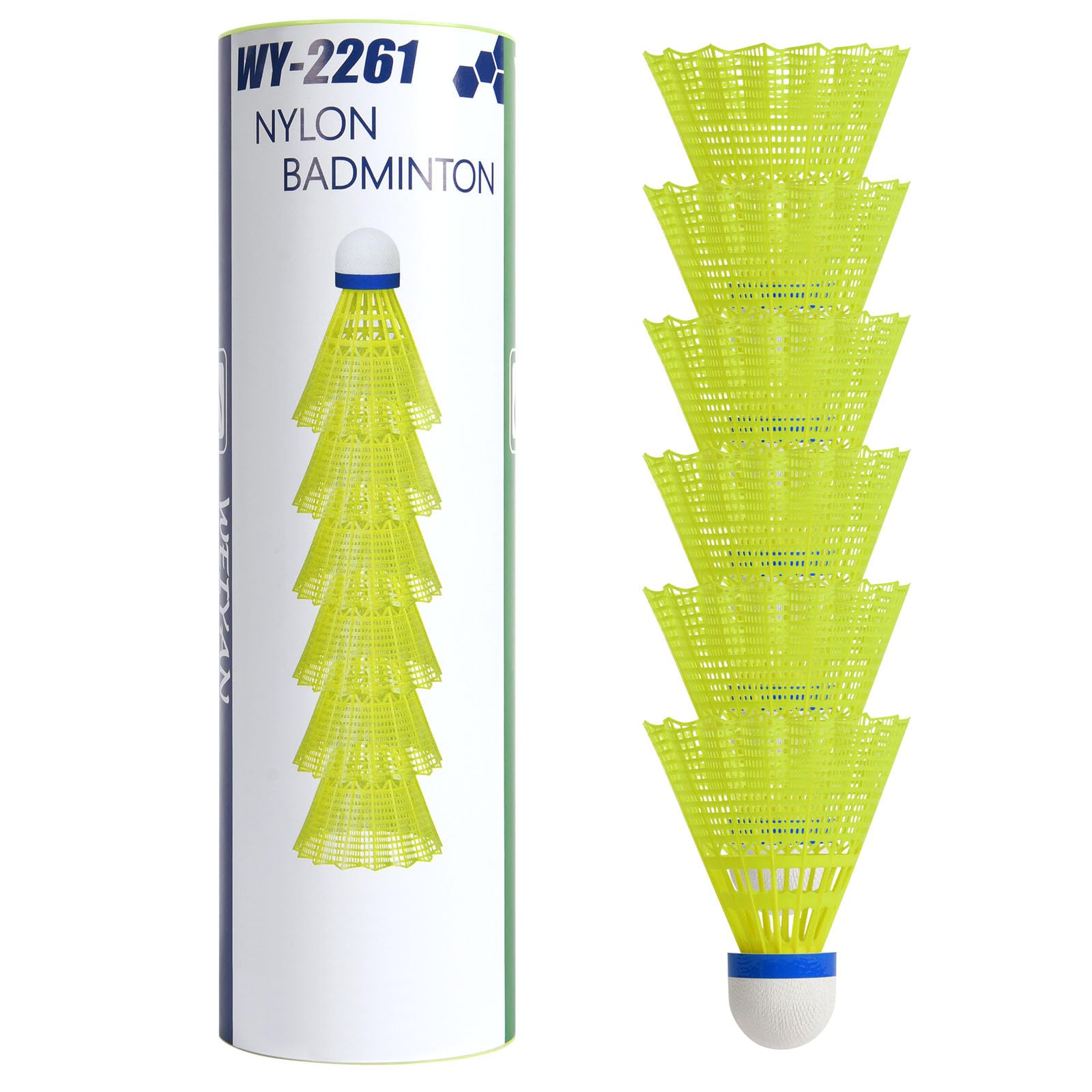 flintronic Badmintonbälle, 6 Pcs Nylon Federbälle, Badminton Bälle mit Hoher Stabilität und Haltbarkeit, Fachmann Federbälle für Indoor und Outdoor Training, Freizeit, Sport （Gelb）