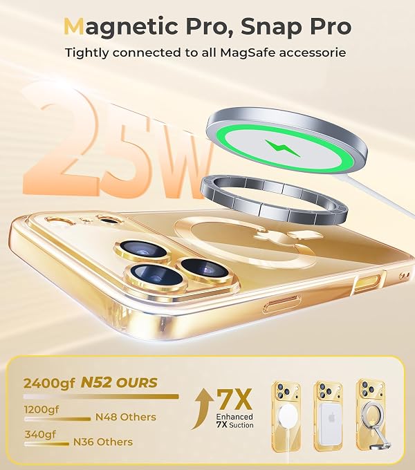 CHICLADY for iPhone 17 Pro Max Case with 1x Screen Protector, [Compatible with MagSafe] [Integrated Camera Protection], Non Yellowing Slim Cute Women Girly Magnetic Cover for iPhone 17 Pro Max, Gold by CHICLADY - Used condition - Image 9