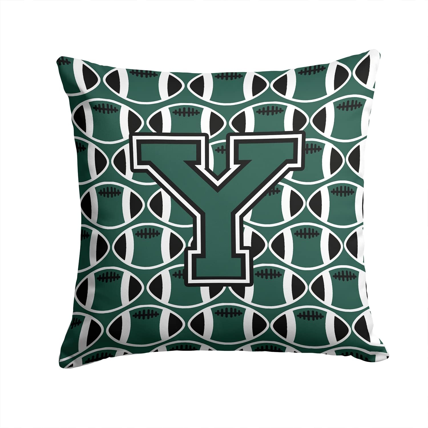 Caroline's Treasures CJ1071-YPW1414 Letter Y Football Green and White Fabric Decorative Pillow Machine Washable, Indoor Outdoor Decorative Pillow for Couch, Bed or Patio, 14Hx14W