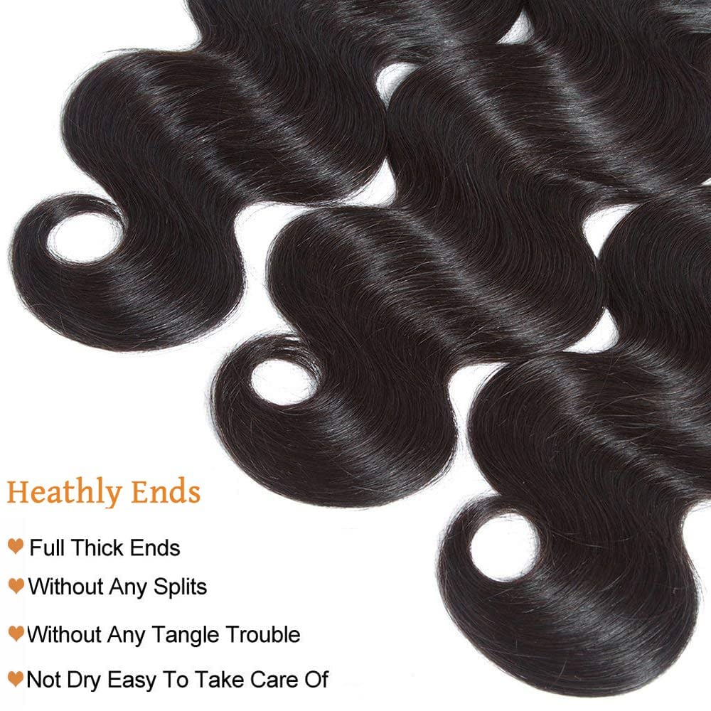 Body Wave Bundles 12A 100% Unprocessed Brazilian Virgin Human Hair Body Wave Human Hair Bundles 3 Bundles Deals Weave Bundles Human Hair Natural Black 18 20 22 Inch