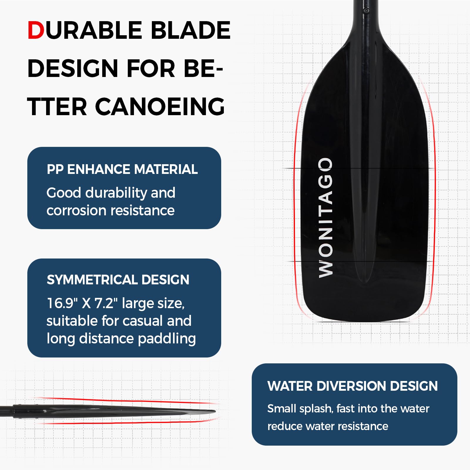Pagaie de canoë avec tige en aluminium et lame en plastique, pagaie réglable pour canoë, bateau et rafting, 122-152 cm, noir/jaune