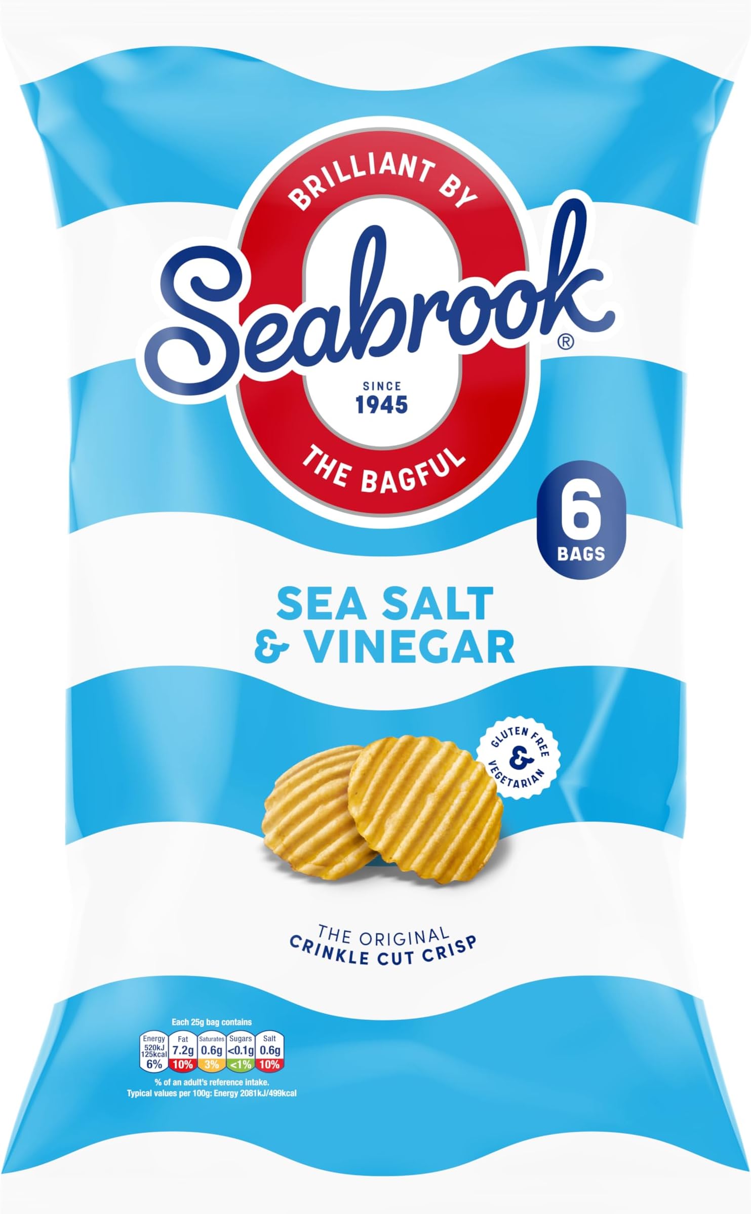 Seabrook Crinkle Cut Crisps Salt & Vinegar 6 Pack (6 x 25g)