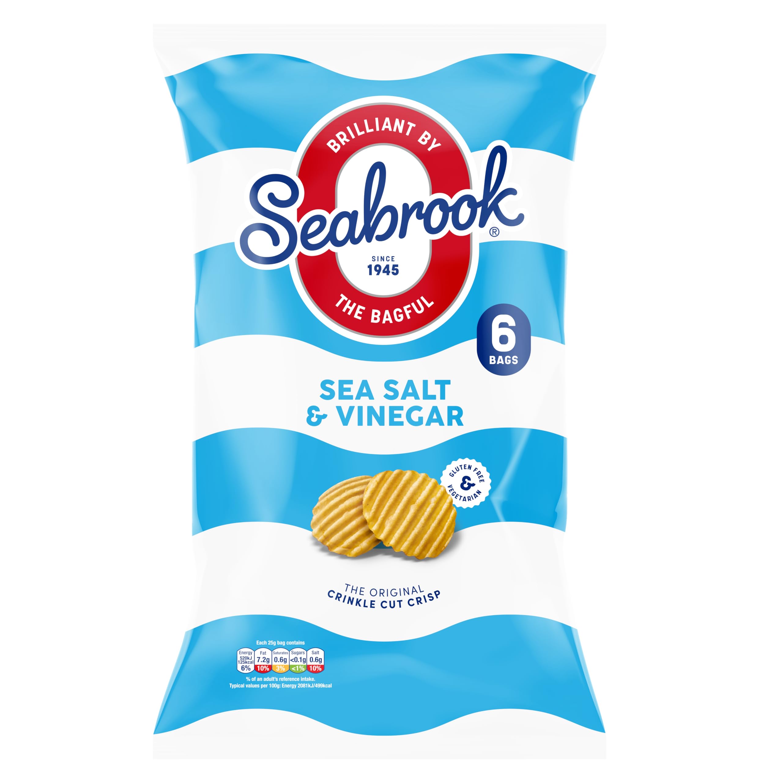 Crinkle Cut Crisps Salt & Vinegar 6 Pack (6 x 25g)