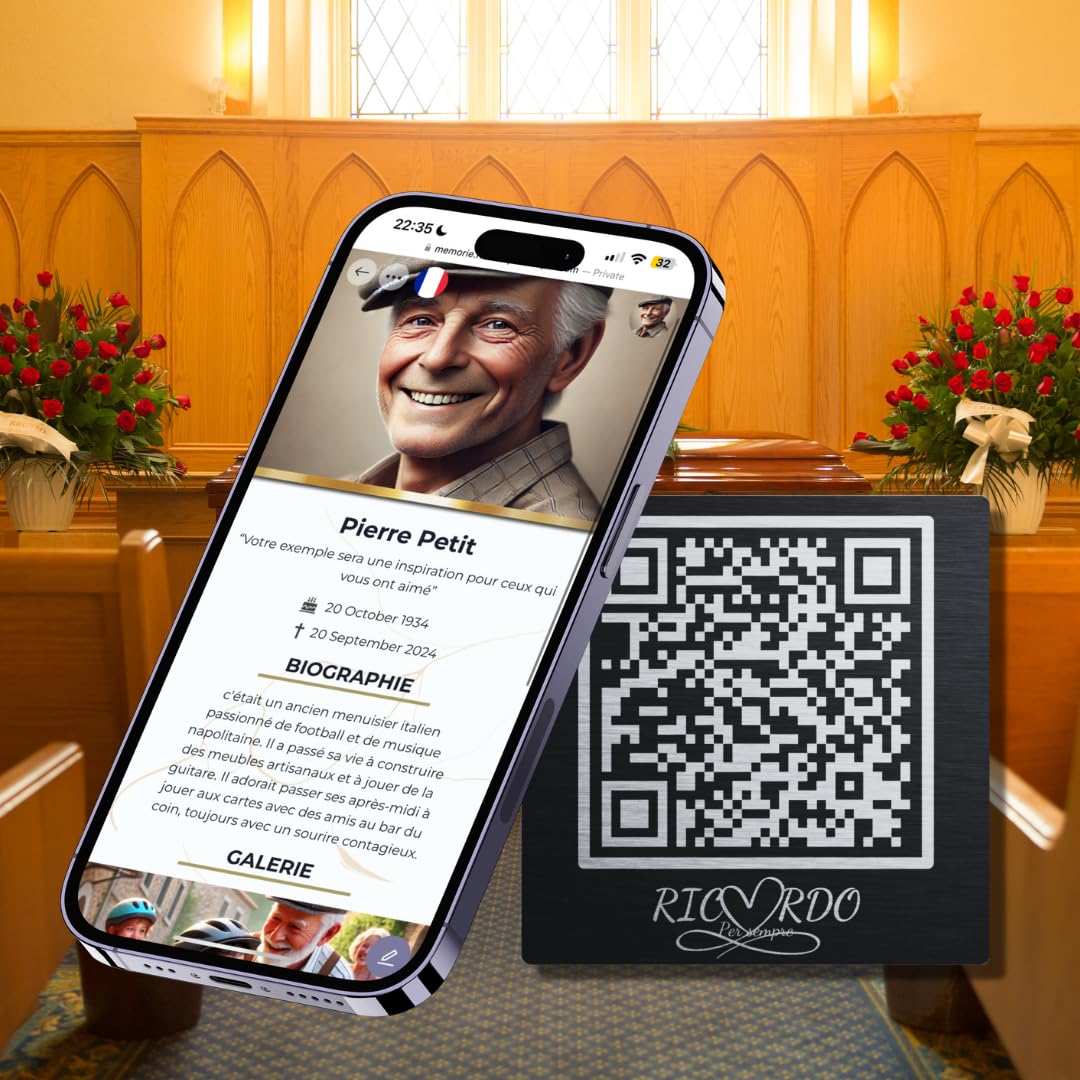QR pour pierres tombales avec Mémoire Numérique - support QR code funérailles