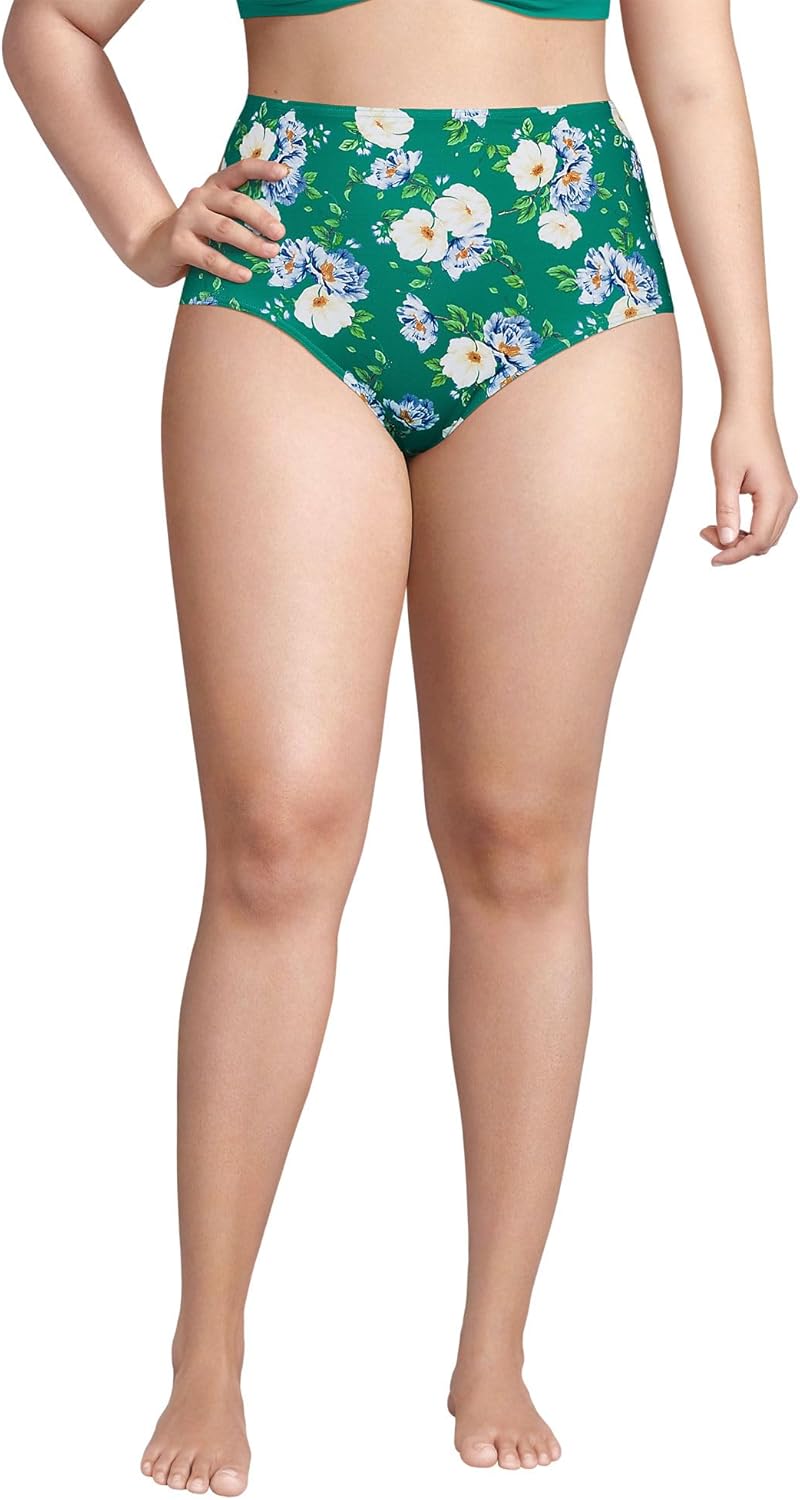 Lands' End Women's Sculpting Suit Chlorine Resistant Targeted Control Retro High Waisted Bikini Swim Bottoms