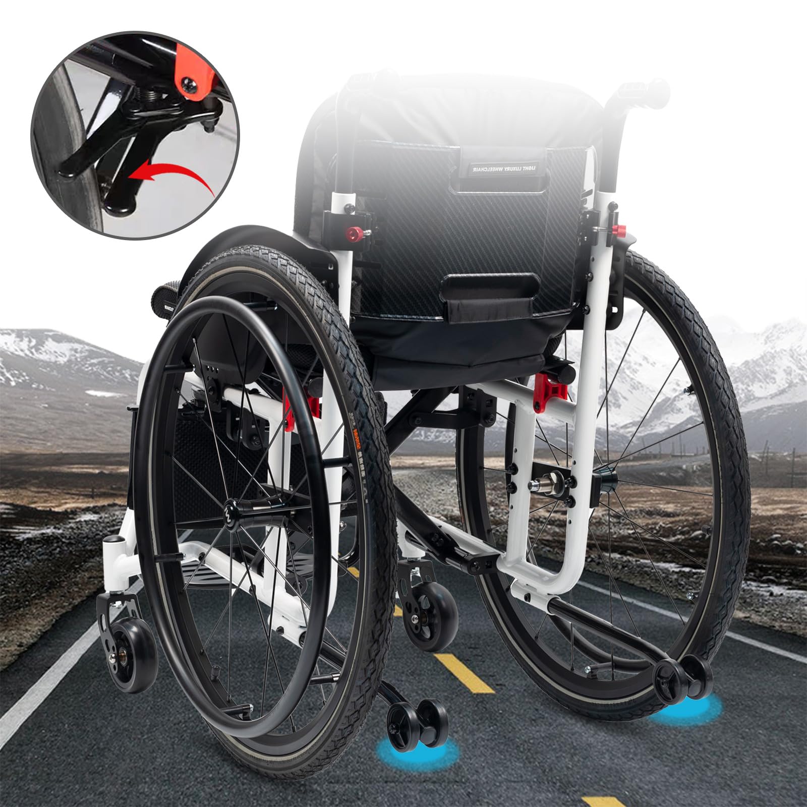 Silla de Ruedas Deportiva Manual Plegable - Ultraligera de Aleación de Aluminio,Silla De Ruedas Ligera Para Adultos,Silla de Ruedas Autopropulsable,Silla de ruedas de tránsito(Seat width 38cm/15in,A)