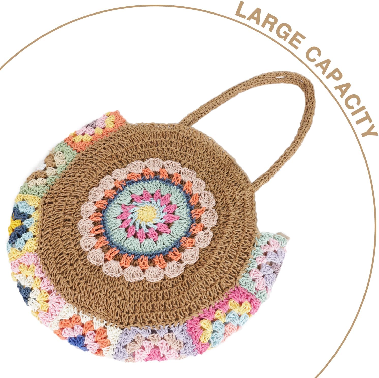 Straw Bags for Women Large Beach Tote Bag Floral Crochet Woven Shoulder Purse Summer Handbag - Image 5