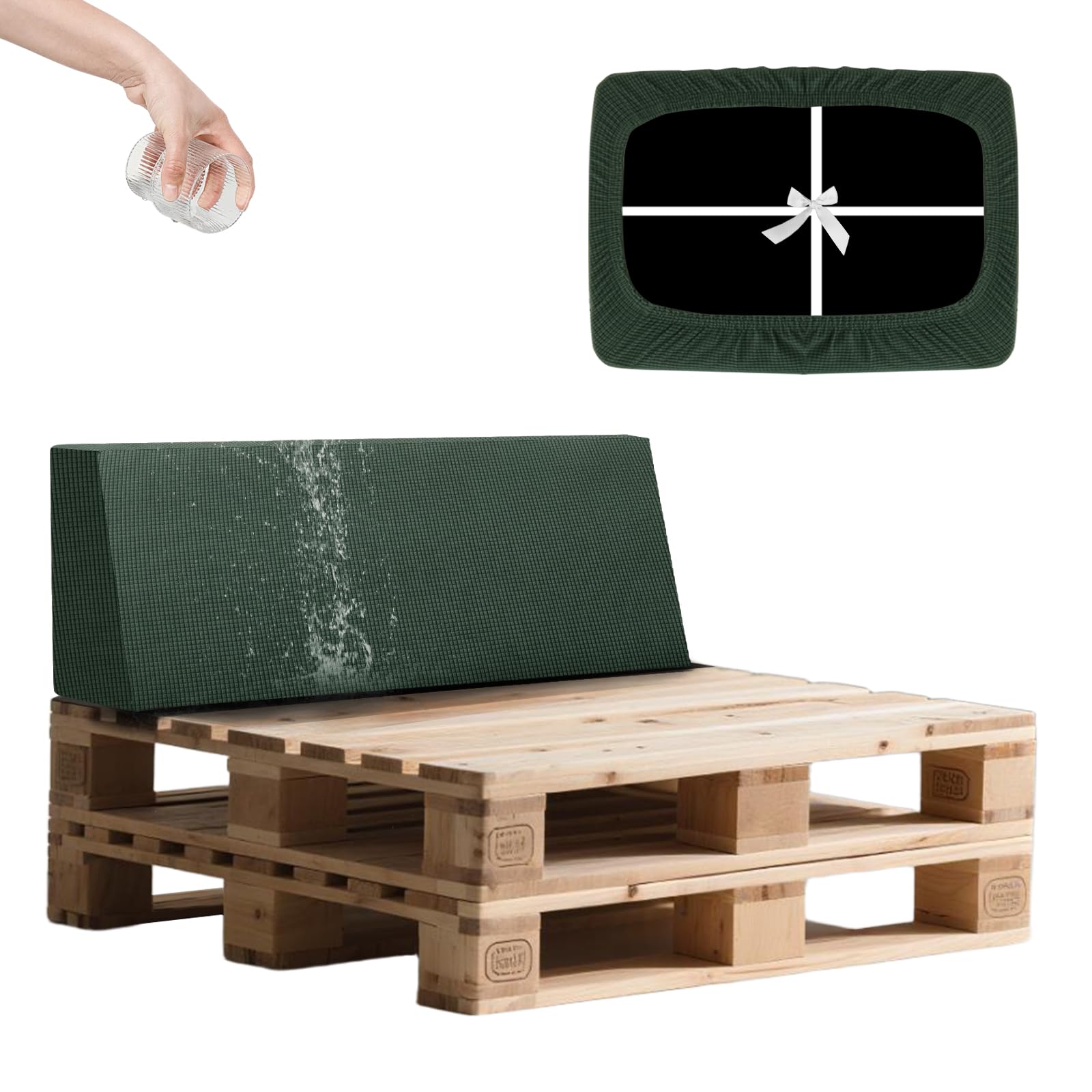 SYLC Waterproof Pallet Cushions Covers, Stretch Cover for Pallet Furniture Cushions with 4 Ties, Outdoor Corner Sofa Covers for Rattan Patio Garden Caravan (Green,Back 120×40×10/20cm)