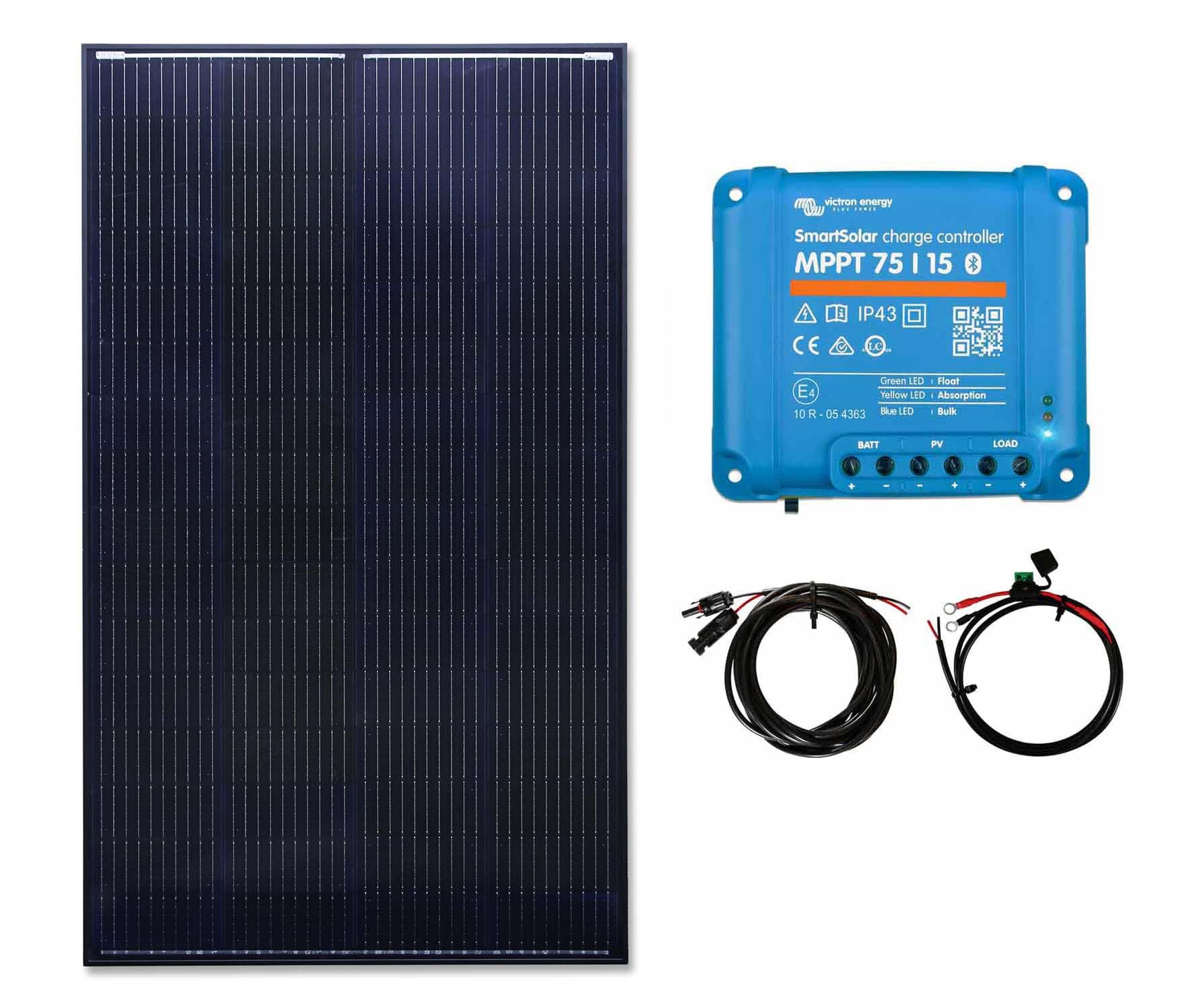 LOWENERGIE 200w Black Framed Solar Panel Kit MPPT Controller Battery Cables Motorhome, Caravan