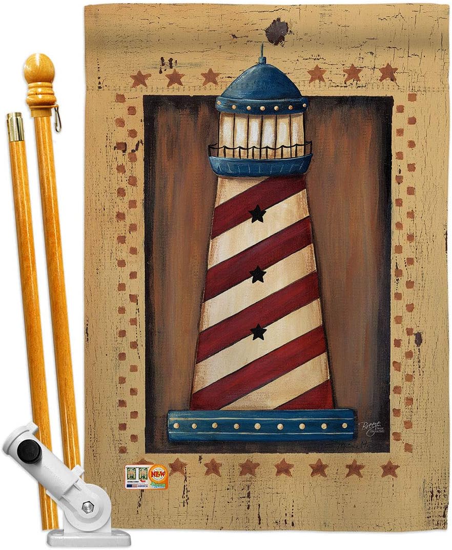 Breeze Decor Patriotic Lighthouse House Flag Set Coastal Nautical Anchor Sailor Sea Shells Outdoor Summer Ocean Small Decorative Gift Yard Banner Made in USA 28 X 40