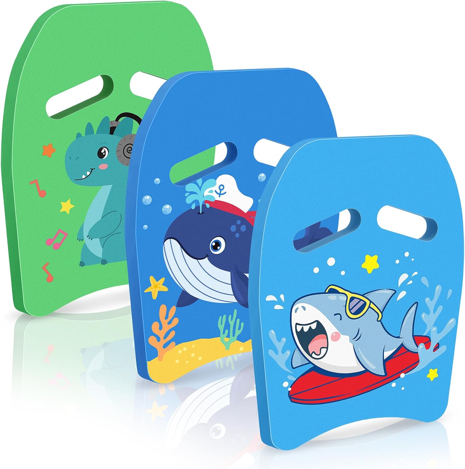 Sanwuta 3 Pcs Swim Kickboard for Kids, Cartoon Swimming Training Aid Kick Board with Handrail Hole, Cute Swim Lessons Equipment for Beginner, Pool Summer Lap Exercise Party