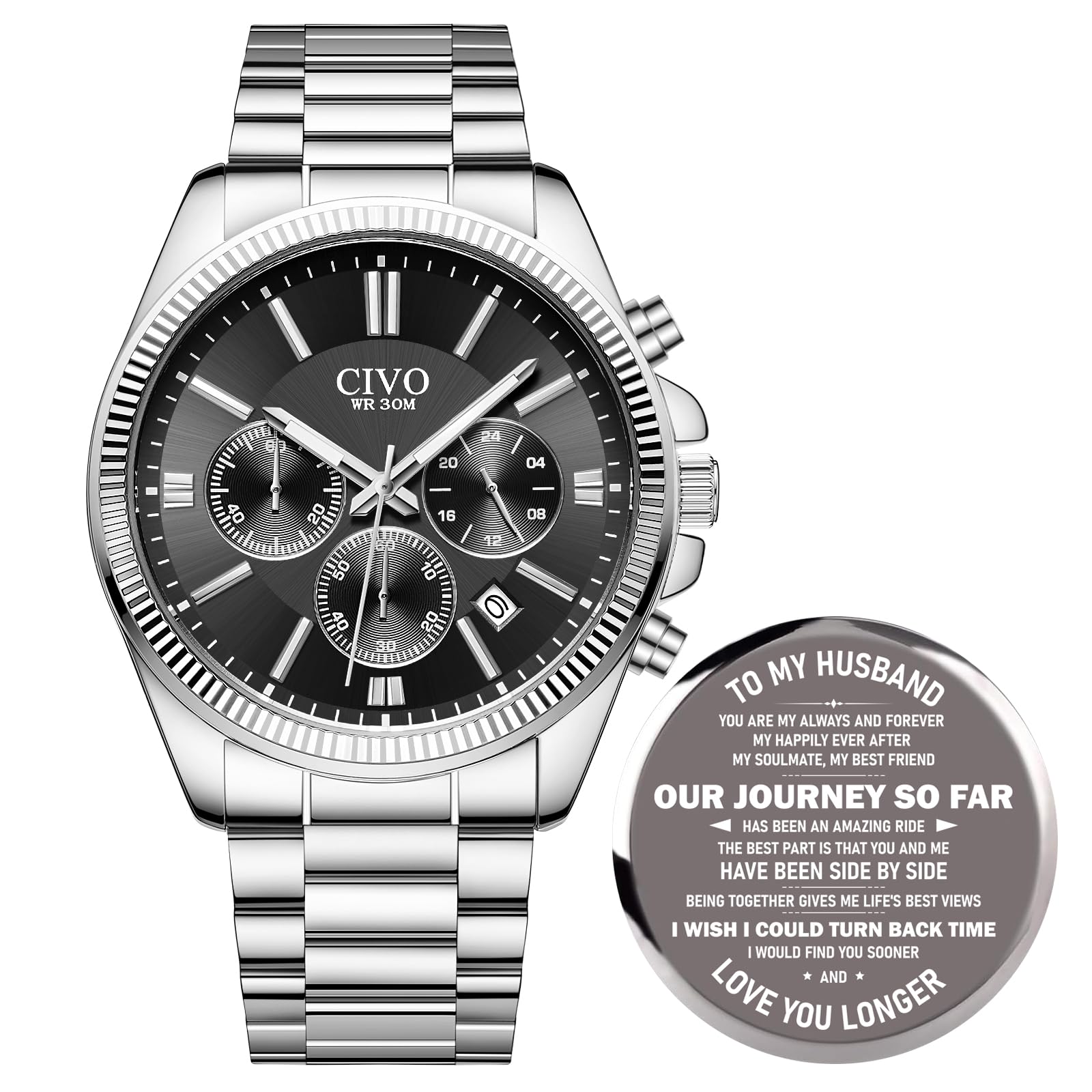 CIVO Uhren Herren Edelstahl Chronograph Silber Armbanduhr Herren mit Datum - Wasserdicht Quarz Uhr Mode Casual