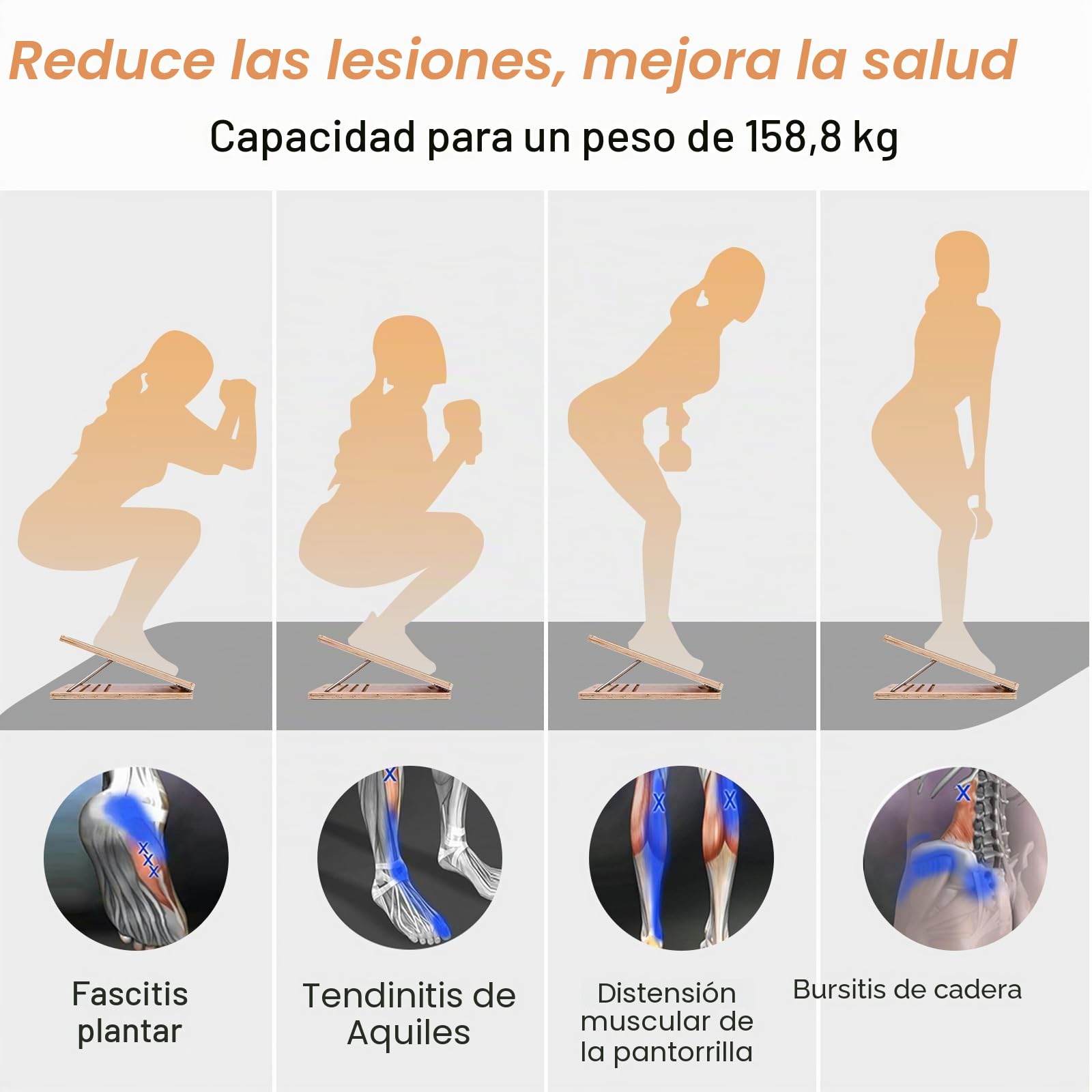 StrongTek Tabla inclinada de madera portátil de 33 cm de ancho, inclinación de 5 niveles (15°-35°), mango de agarre inferior, apto para principiantes y rehabilitación, superficie antideslizante para