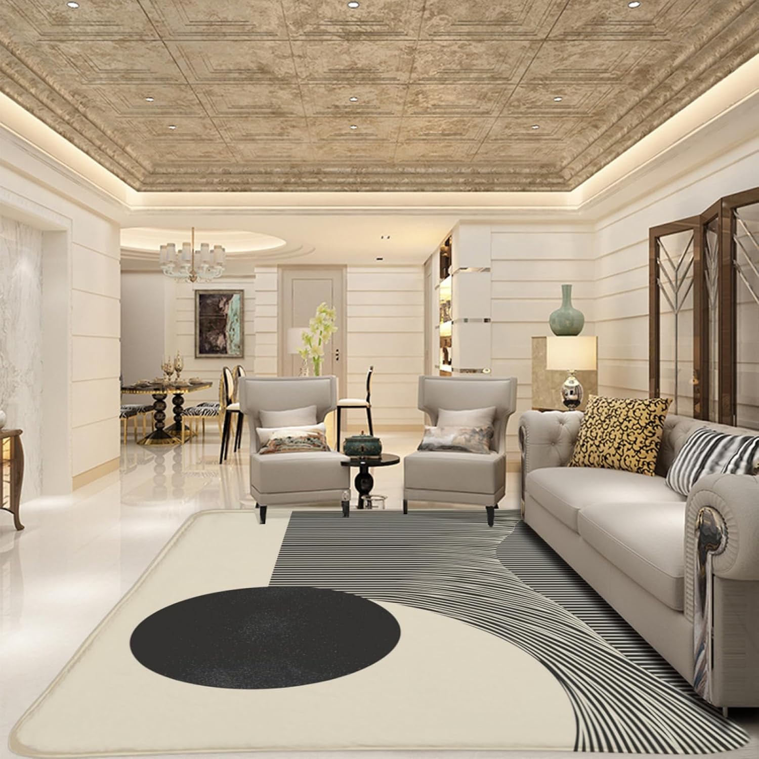 Black and White Washable Boho 4x5 Feet mid Century Modern Minimalist for Living Room Bedroom Dining Room Indoor Rug Kitchen Hallway Corridor