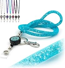 CKB LTD 1pcs Bling Rhinestone Crystal Gem Glitter Neck Lanyard with Metal Swivel Clip and Sparkly Retractable Badge Reel