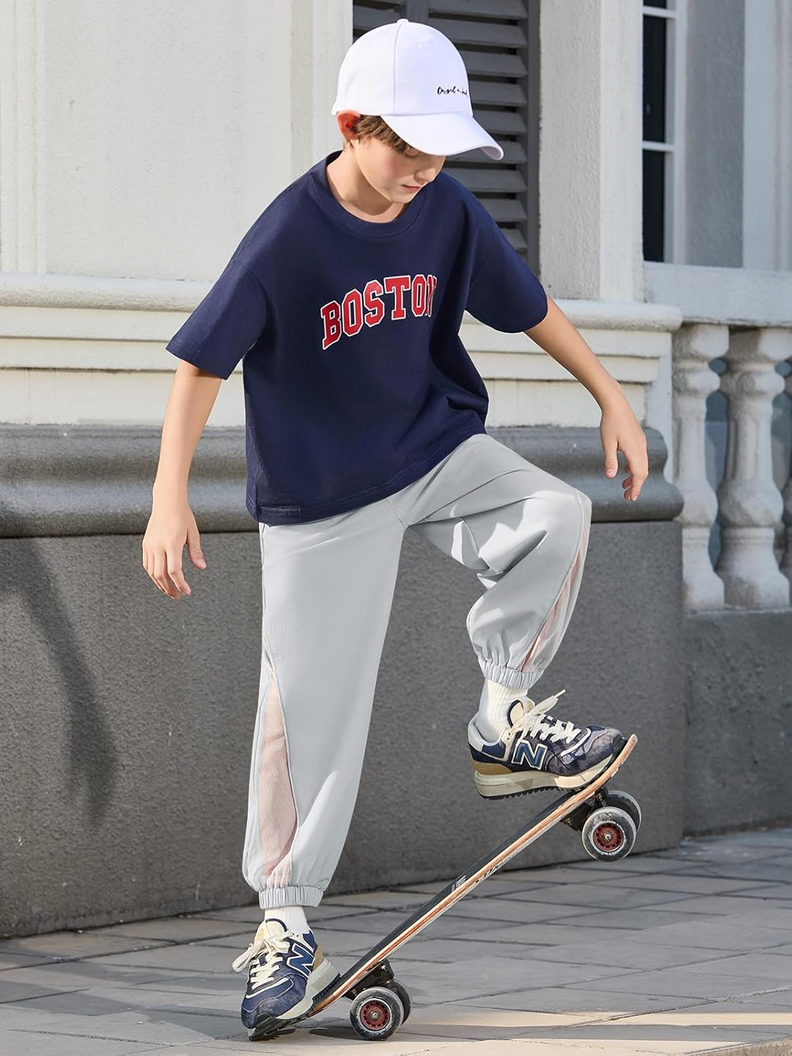 Haloumoning Boys Joggers Pants Kids Elastic Waist Sweatpants Quick Dry Mesh Color Block Athletic Pants 5-14Y - Image 6