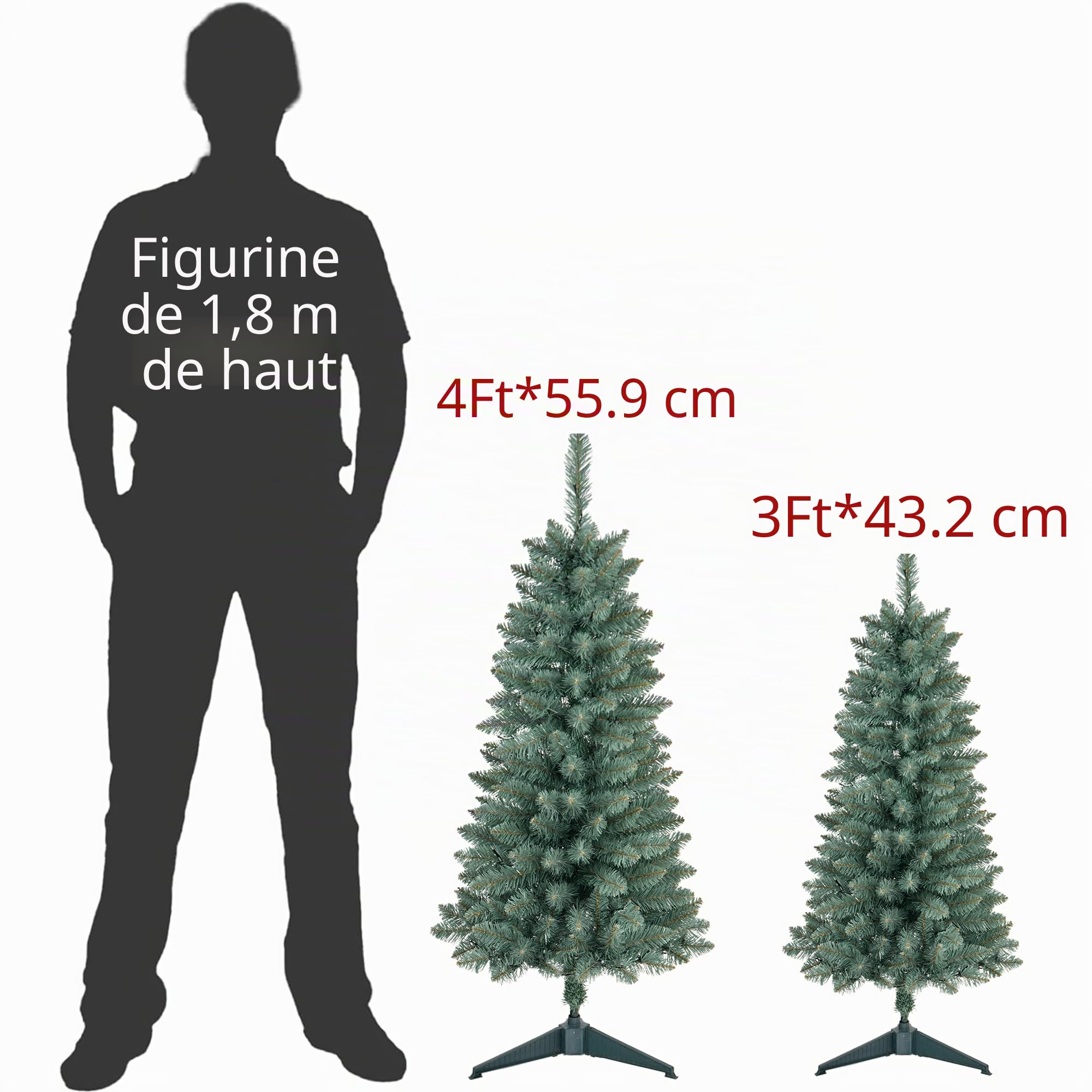 Sapin de Noël artificiel pré-éclairé de 0,9 m, fonctionne à piles avec 50 LED et 160 branches, mini sapin de Noël décoratif d'intérieur et d'extérieur